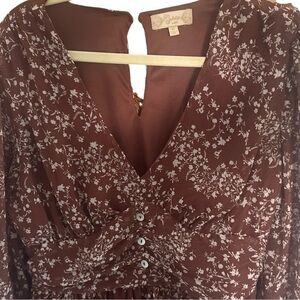 Floral Brown Button-Up Blouse